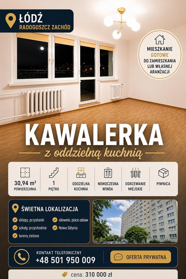 Jasna kawalerka z osobną kuchnią, Radogoszcz Zachód - Zdjęcie 1/8